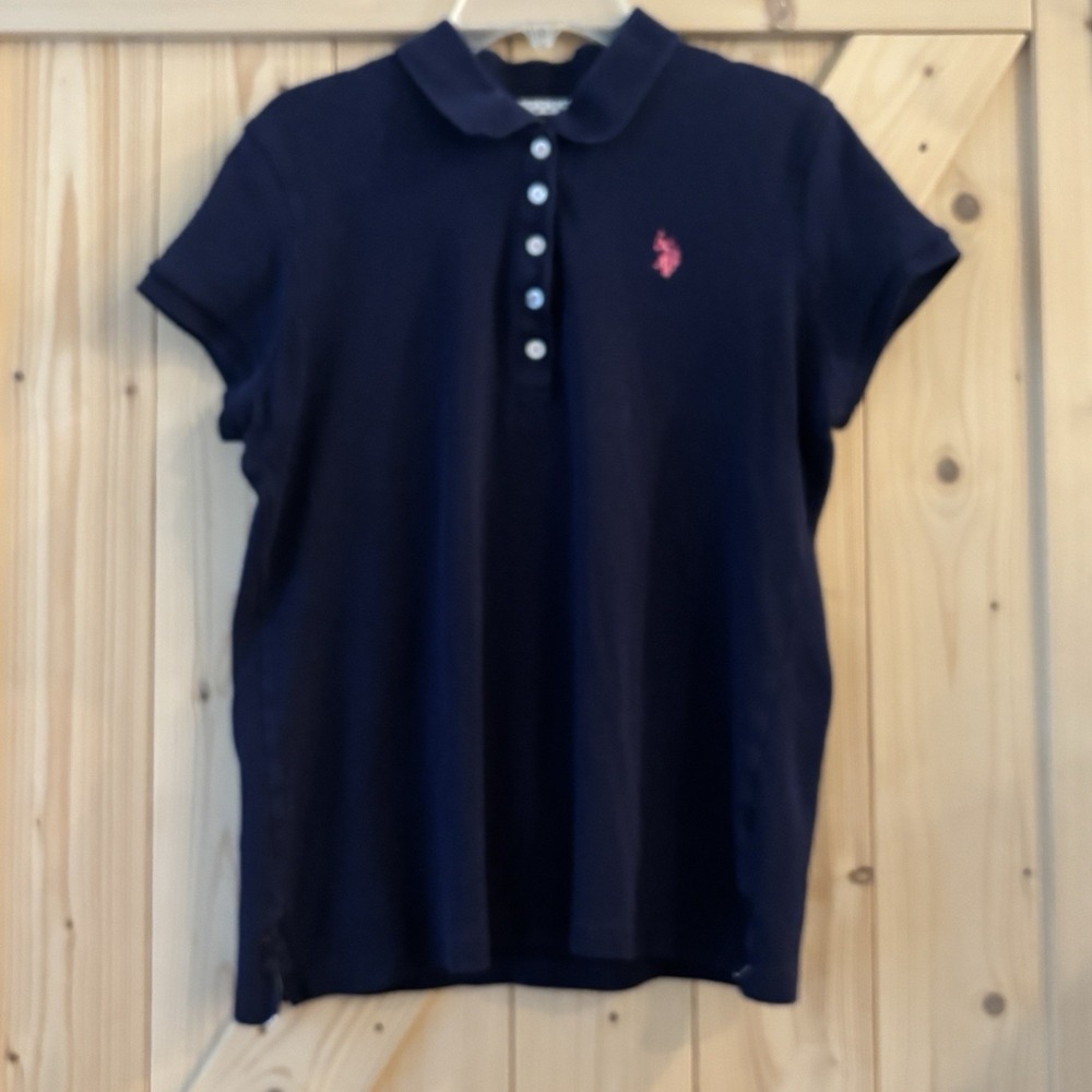 US Polo Assn Womens DkNavy Polo Shirt Medium Luxury Feel Double Horseman Classic